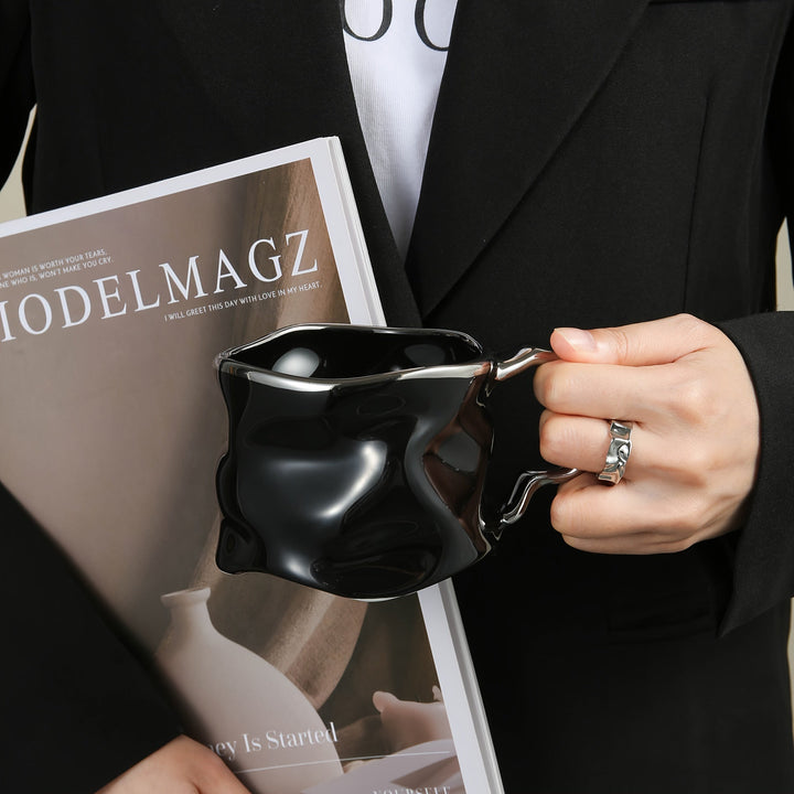 Lisslune | CreArt Mug – Handmade Ceramic Coffee Mug with Unique Crinkled Design