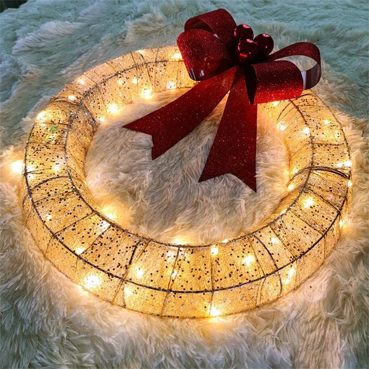 Lisslune | Illuminated Christmas Wreath Luxury Gold-Green 50cm – Handmade Door Wreath with LED