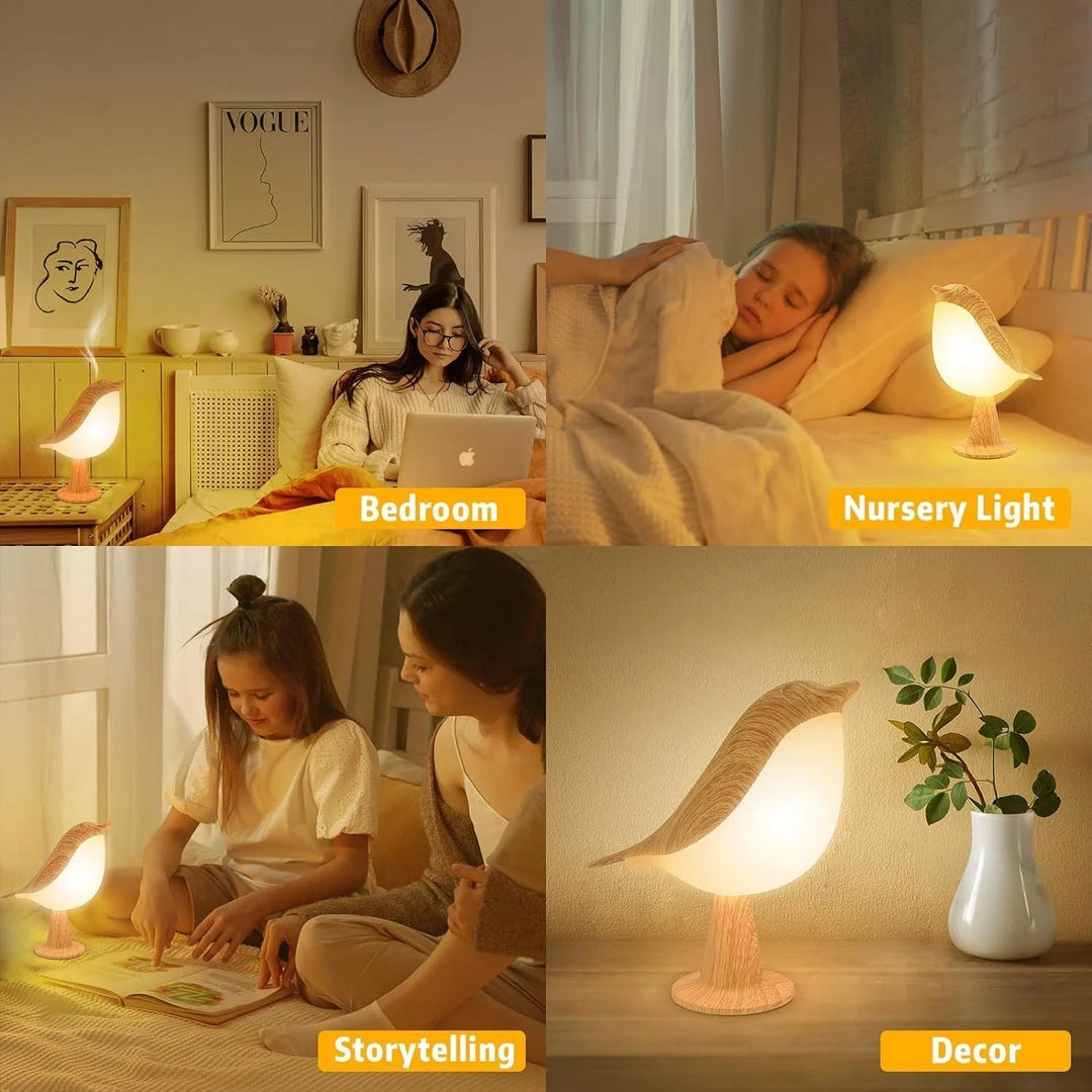 Lisslune | Touch-Control Wooden Bird Night Light - Rechargeable LED Bedside Lamp