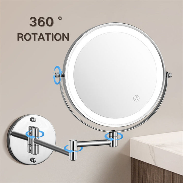 Lisslune | Rechargeable Wall Mounted Shaving Mirror | 360° Rotation. 1X/10X Magnification & Adjustable LED Lighting for Bathroom Use
