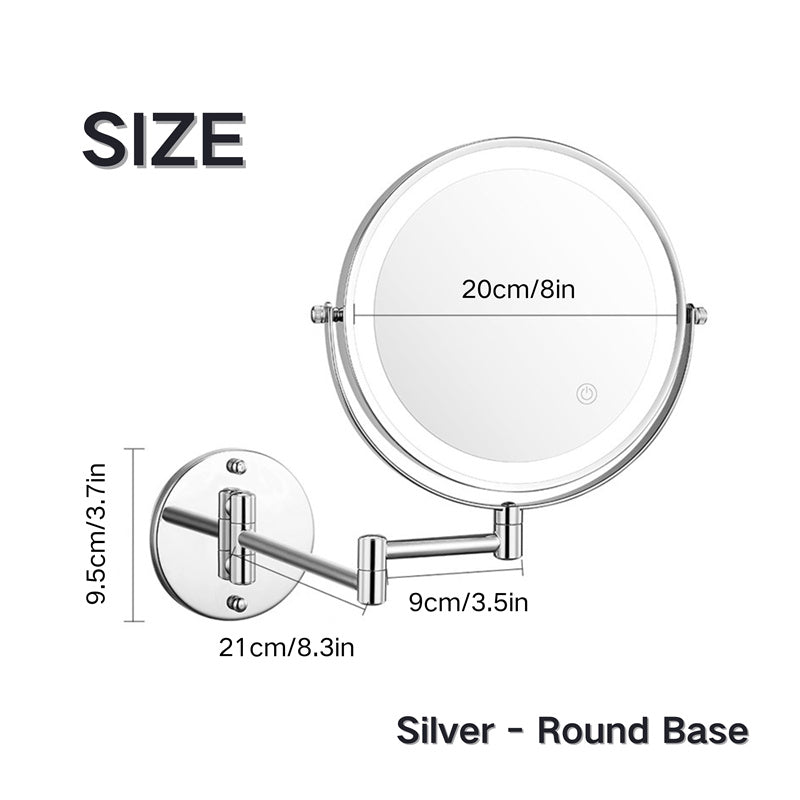 Lisslune | Rechargeable Wall Mounted Shaving Mirror | 360° Rotation. 1X/10X Magnification & Adjustable LED Lighting for Bathroom Use