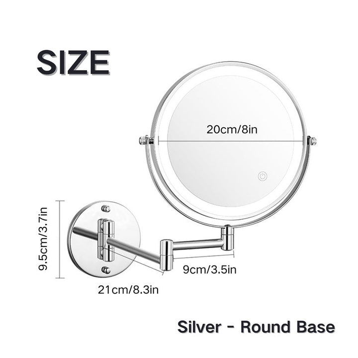 Lisslune | Rechargeable Wall Mounted Shaving Mirror | 360° Rotation. 1X/10X Magnification & Adjustable LED Lighting for Bathroom Use