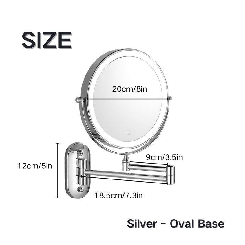 Lisslune | Rechargeable Wall Mounted Shaving Mirror | 360° Rotation. 1X/10X Magnification & Adjustable LED Lighting for Bathroom Use