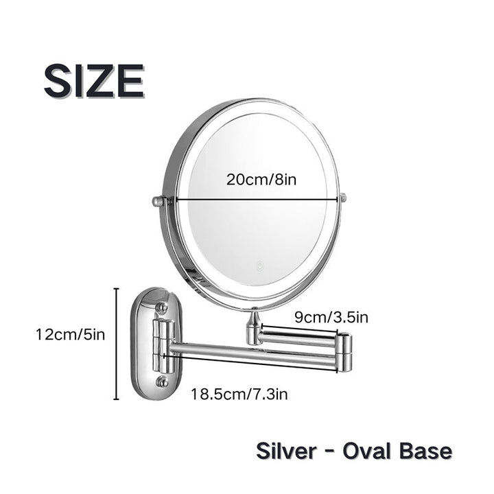 Lisslune | Rechargeable Wall Mounted Shaving Mirror | 360° Rotation. 1X/10X Magnification & Adjustable LED Lighting for Bathroom Use