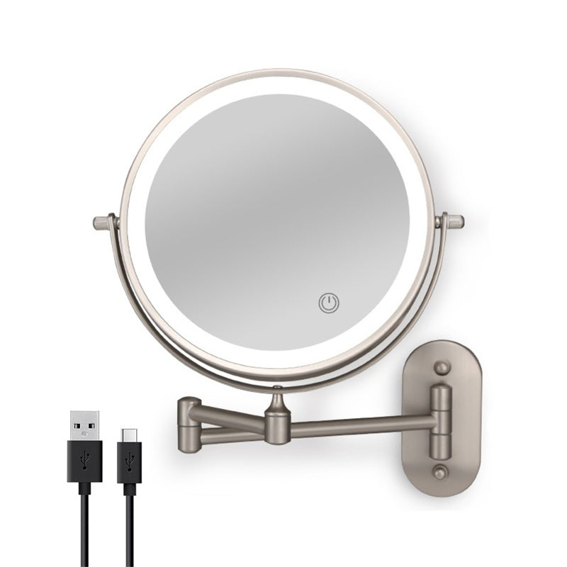 Lisslune | Rechargeable Wall Mounted Shaving Mirror | 360° Rotation. 1X/10X Magnification & Adjustable LED Lighting for Bathroom Use
