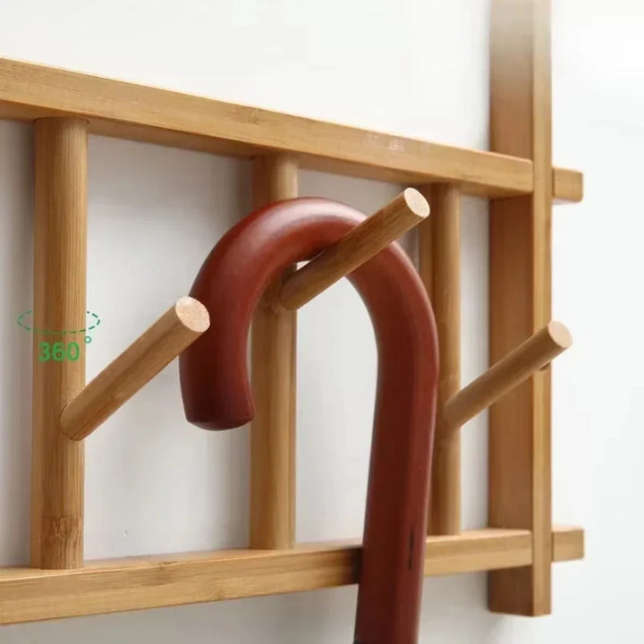 Rynx | 180° rotatable elegant bamboo dress rack multifunctional wall coat storage stable load capacity wall home storage & organization