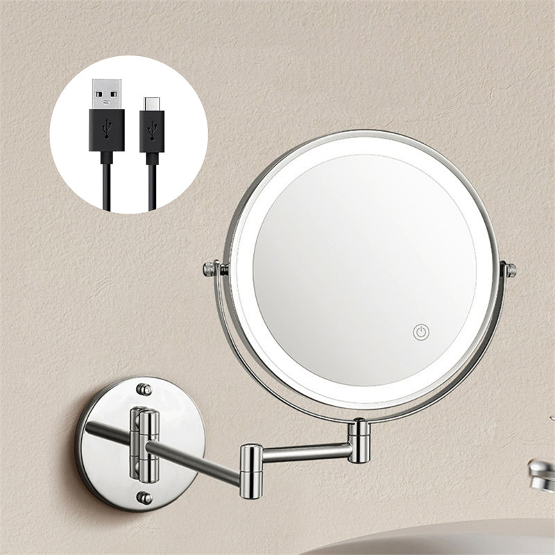 Lisslune | Rechargeable Wall Mounted Shaving Mirror | 360° Rotation. 1X/10X Magnification & Adjustable LED Lighting for Bathroom Use