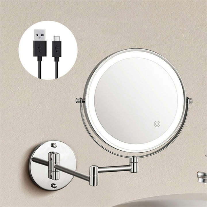 Lisslune | Rechargeable Wall Mounted Shaving Mirror | 360° Rotation. 1X/10X Magnification & Adjustable LED Lighting for Bathroom Use