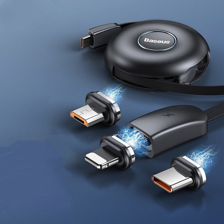 Lisslune | 3-in-1 Portable Stretchable USB-C Charging Cable, with Magnetic Connectors (USB-C, Lightning & Micro), for Phone, Tablet & More