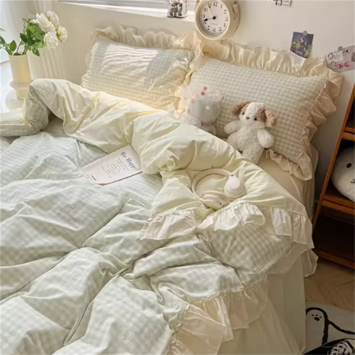 Rynx In Princess Style Bedding Sets Ruffle Lace Bow Duvet Cover Romantic Bedding Decor Woman Girl Bedroom Duvet 4 Pieces