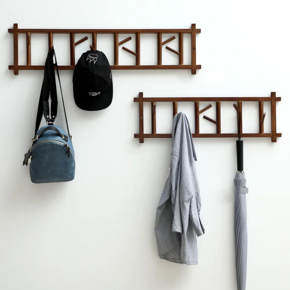 Rynx | 180° rotatable elegant bamboo dress rack multifunctional wall coat storage stable load capacity wall home storage & organization