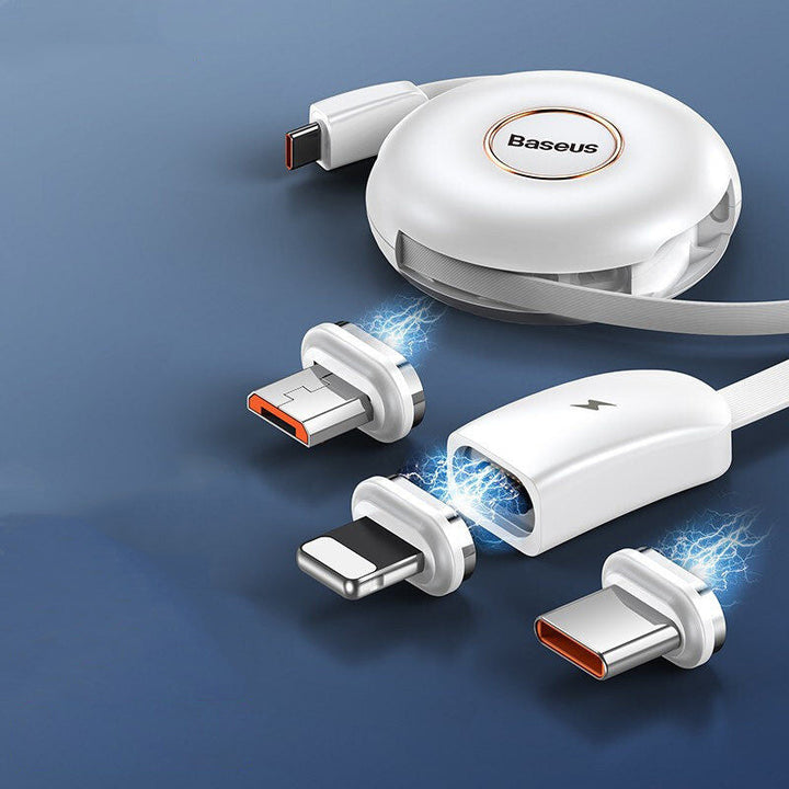 Lisslune | 3-in-1 Portable Stretchable USB-C Charging Cable, with Magnetic Connectors (USB-C, Lightning & Micro), for Phone, Tablet & More