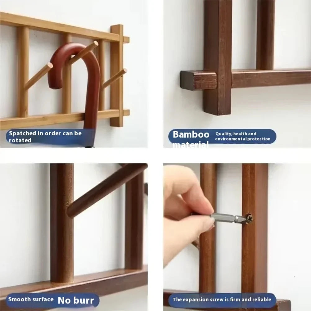 Rynx | 180° rotatable elegant bamboo dress rack multifunctional wall coat storage stable load capacity wall home storage & organization