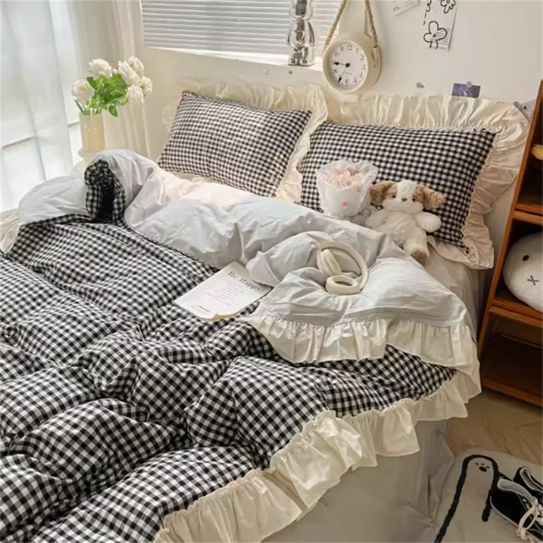 Rynx In Princess Style Bedding Sets Ruffle Lace Bow Duvet Cover Romantic Bedding Decor Woman Girl Bedroom Duvet 4 Pieces