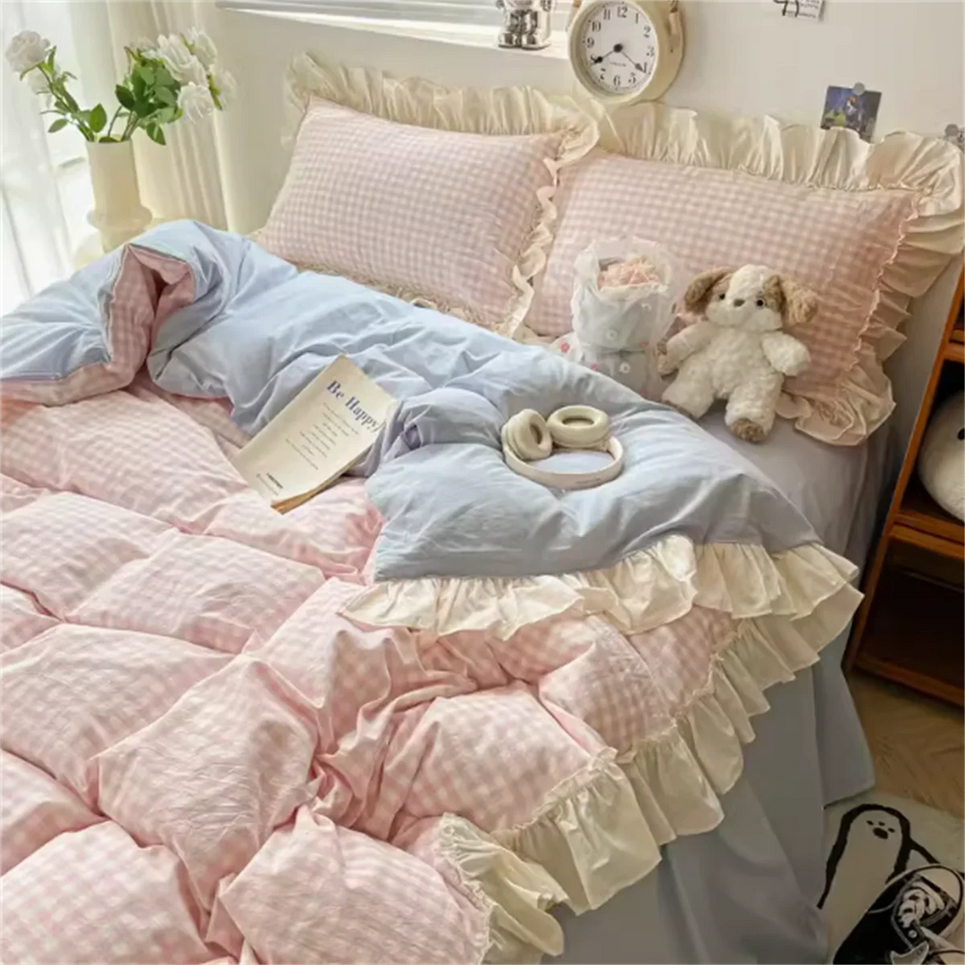 Rynx In Princess Style Bedding Sets Ruffle Lace Bow Duvet Cover Romantic Bedding Decor Woman Girl Bedroom Duvet 4 Pieces