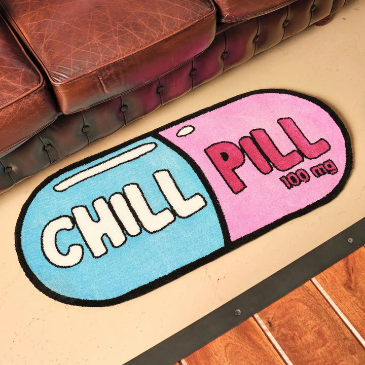 Rynx | Blue and Pink Capsule Pattern Handcrafted Custom Carpet Housewarming Gift Handmade Non-Slip Home Accessory Personalized Decoration Rugs