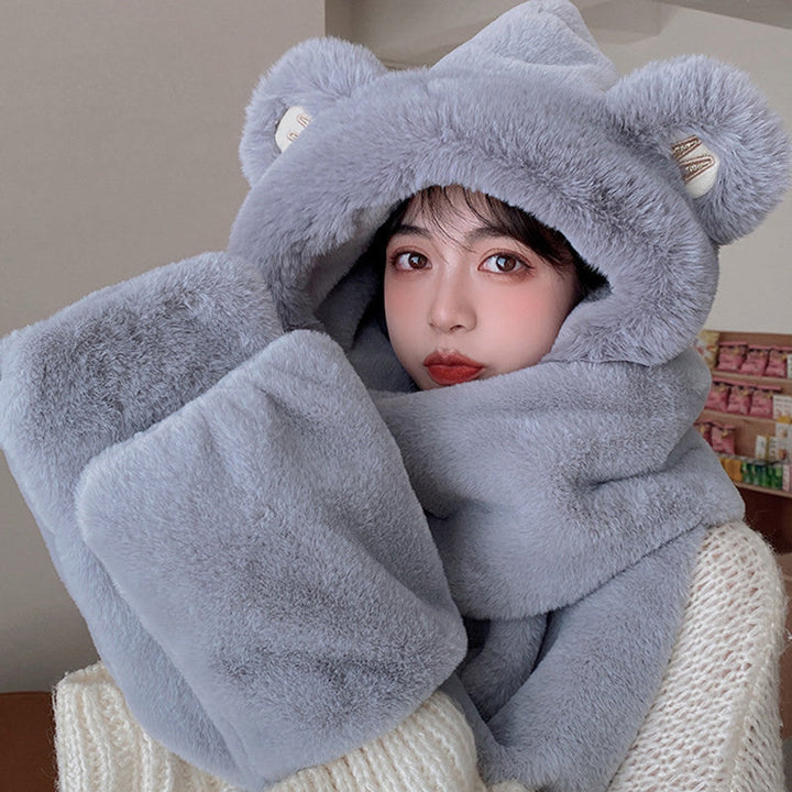 Lisslune | 3-in-1 Cure Plush Bear Ear Winter Hat with Scarf & Gloves