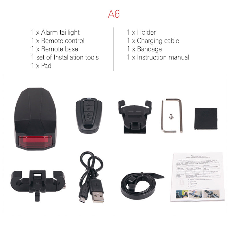 Lisslune | Bicycle Rear Light Remote Control Alarm Lock