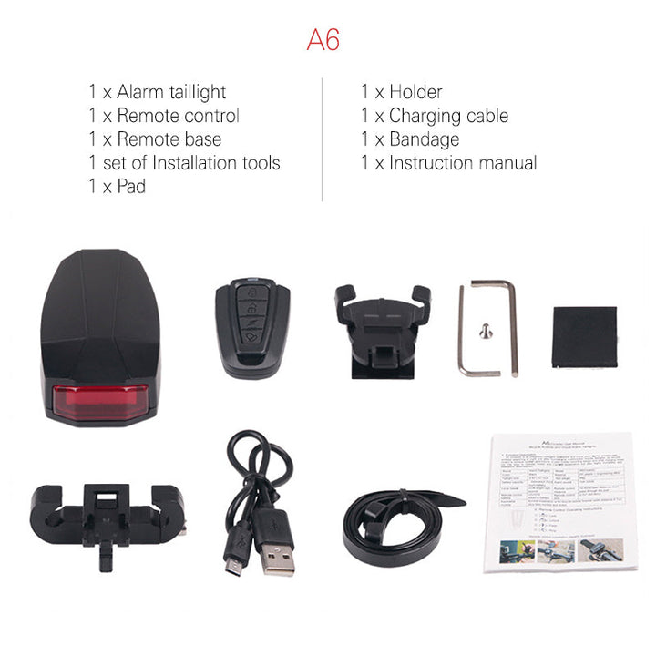 Lisslune | Bicycle Rear Light Remote Control Alarm Lock
