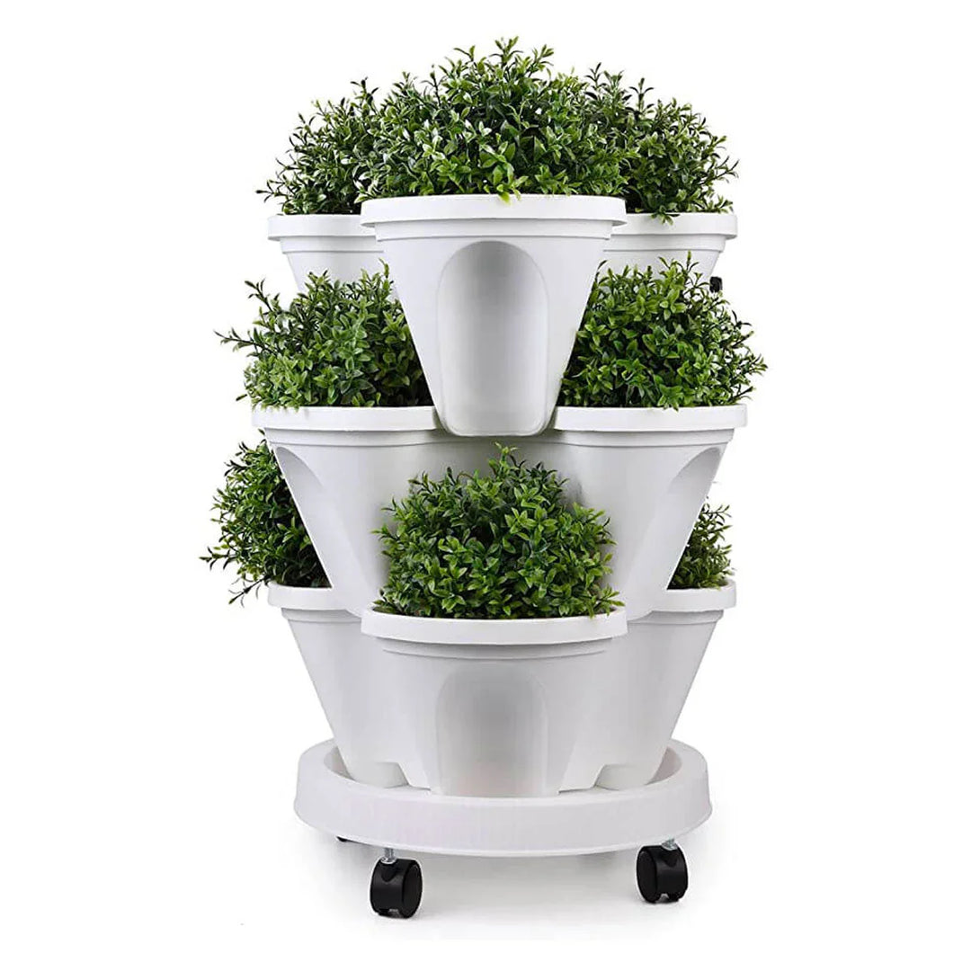 Lisslune | Space-saving stackable plant pots – Vertical planting system with wheels