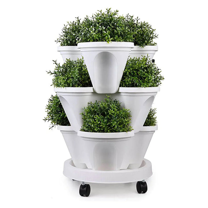 Lisslune | Space-saving stackable plant pots – Vertical planting system with wheels