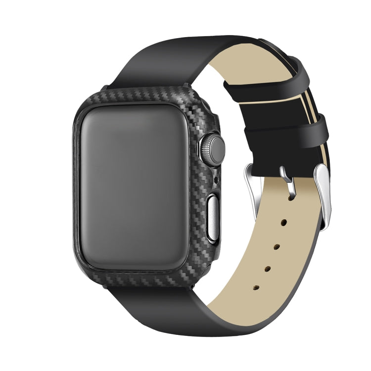 Lisslune | ENKAY Hat-Prince 2 in 1 carbon fiber texture TPU semi-coated shell + 3D full screen PET curved heat bending HD screen protector for Apple Watch Series 5 & 4 40mm