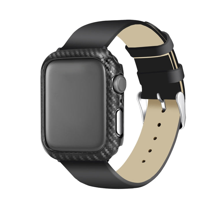 Lisslune | ENKAY Hat-Prince 2 in 1 carbon fiber texture TPU semi-coated shell + 3D full screen PET curved heat bending HD screen protector for Apple Watch Series 5 & 4 40mm