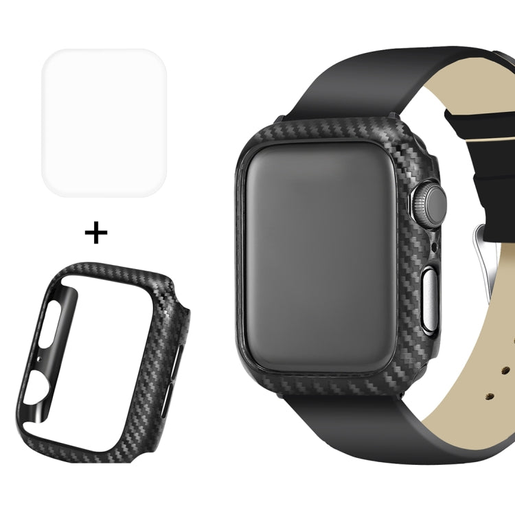 Lisslune | ENKAY Hat-Prince 2 in 1 Carbon fiber texture TPU semi-enclosed protective case + 3D full screen PET curved heat bend HD screen protector for Apple Watch Series 5 & 4 44mm
