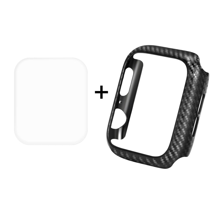 Lisslune | ENKAY Hat-Prince 2 in 1 Carbon fiber texture TPU semi-enclosed protective case + 3D full screen PET curved heat bend HD screen protector for Apple Watch Series 5 & 4 44mm
