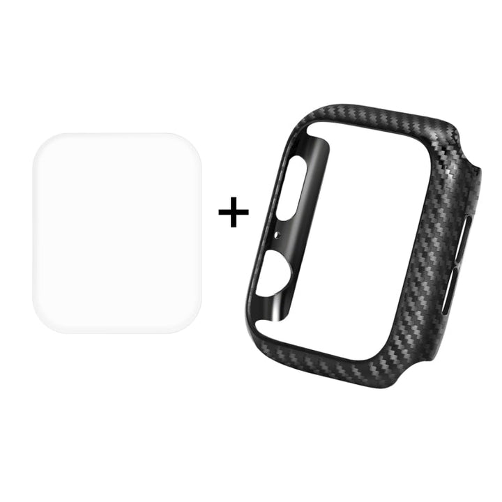 Lisslune | ENKAY Hat-Prince 2 in 1 Carbon fiber texture TPU semi-enclosed protective case + 3D full screen PET curved heat bend HD screen protector for Apple Watch Series 5 & 4 44mm
