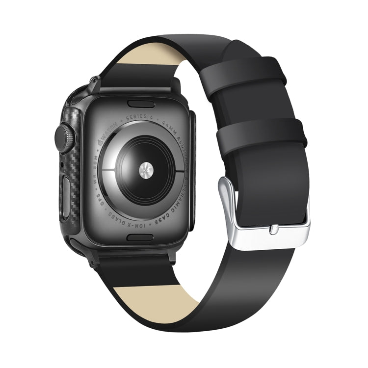 Lisslune | ENKAY Hat-Prince 2 in 1 Carbon fiber texture TPU semi-enclosed protective case + 3D full screen PET curved heat bend HD screen protector for Apple Watch Series 5 & 4 44mm