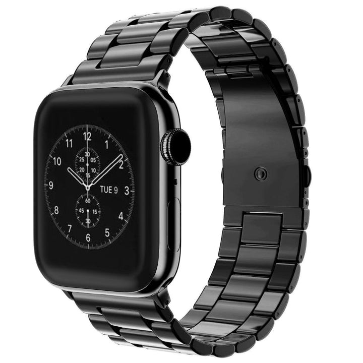 Lisslune | For Apple Watch Series 10 42mm / 9&8&7 41mm / SE 3&SE 2&6&SE&5&4 40mm / 3&2&1 38mm Foldable clasp 3 beads Stainless steel bracelet (Black)