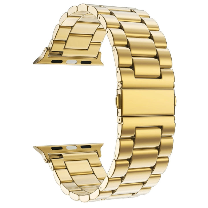 Lisslune | For Apple Watch Series 10 42mm / 9&8&7 41mm / SE 3&SE 2&6&SE&5&4 40mm / 3&2&1 38mm Fold Closure 3 Beads Stainless Steel Watch Band (Gold)