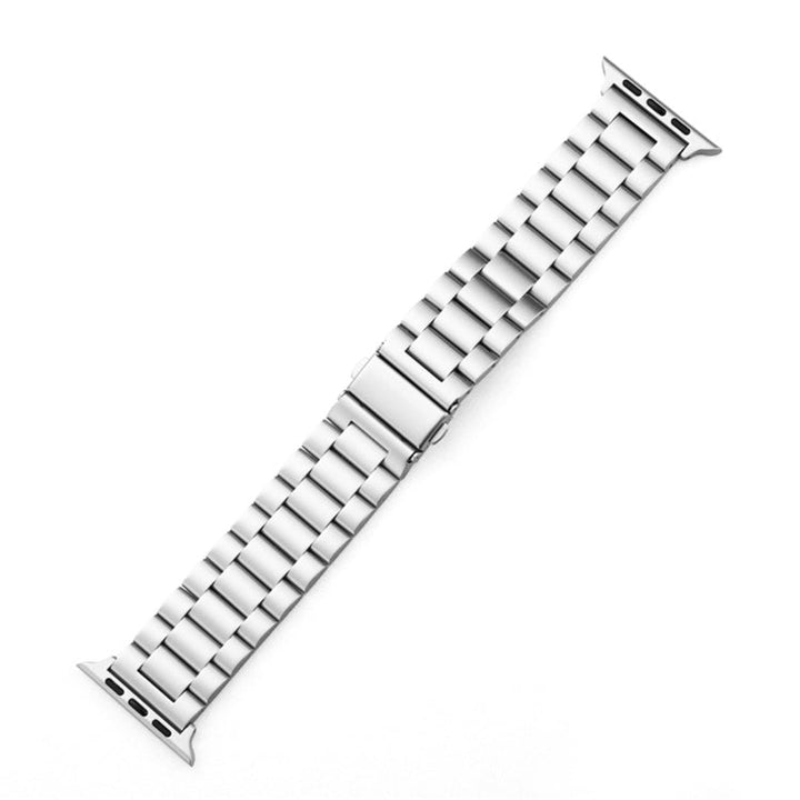 Lisslune | For Apple Watch Series 10 42mm / 9&8&7 41mm / SE 3&SE 2&6&SE&5&4 40mm / 3&2&1 38mm Fold-Over Clasp 3 Beads Stainless Steel Bracelet (Silver)