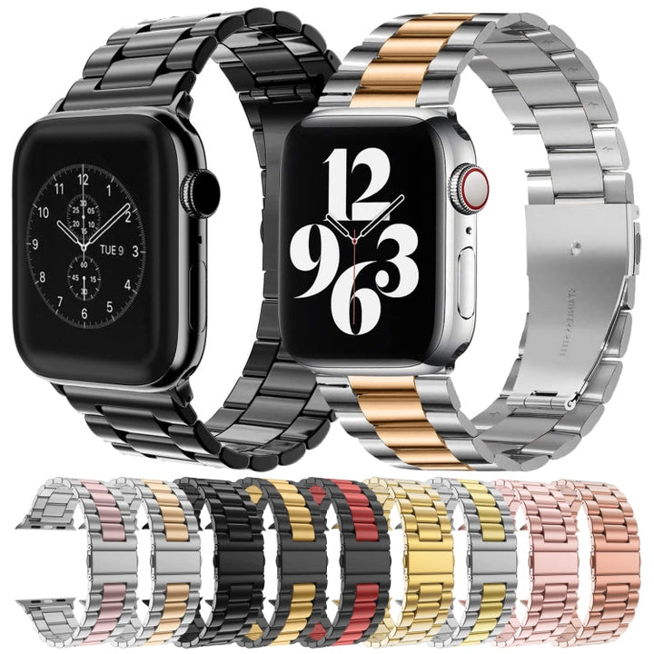Lisslune | For Apple Watch Series 10 42mm / 9&8&7 41mm / SE 3&SE 2&6&SE&5&4 40mm / 3&2&1 38mm Fold-Over Clasp 3 Beads Stainless Steel Bracelet (Silver)