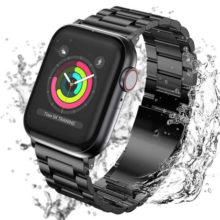 Lisslune | For Apple Watch Series 10 42mm / 9&8&7 41mm / SE 3&SE 2&6&SE&5&4 40mm / 3&2&1 38mm Foldable clasp 3 beads Stainless steel bracelet (Black)