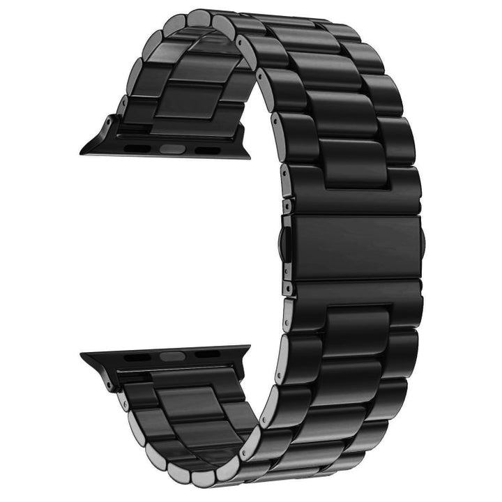 Lisslune | Folded buckle 3 pearls stainless steel watch strap for Apple Watch Ultra 49mm & Watch Ultra 2 49mm / Series 10 46mm / 9 & 8 & 7 45mm / SE 3 & SE 2 & 6 & SE & 5 & 4 44mm / 3 & 2 & 1 42mm (Black)