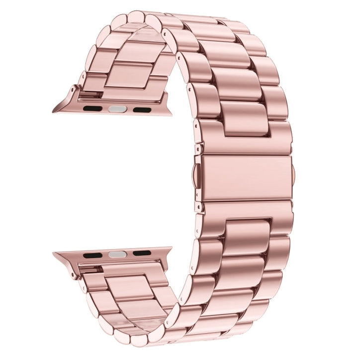 Lisslune | Foldable Closure 3 Pearls Stainless Steel Bracelet for Apple Watch Ultra 49mm & Watch Ultra 2 49mm / Series 10 46mm / 9 & 8 & 7 45mm / SE 3 & SE 2 & 6 & SE & 5 & 4 44mm / 3 & 2 & 1 42mm (Pink)