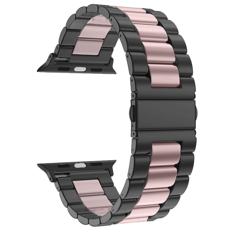Lisslune | Fold closure 3 pearls stainless steel bracelet for Apple Watch Ultra 49mm & Watch Ultra 2 49mm / Series 10 46mm / 9 & 8 & 7 45mm / SE 3 & SE 2 & 6 & SE & 5 & 4 44mm / 3 & 2 & 1 42mm (Black Pink)