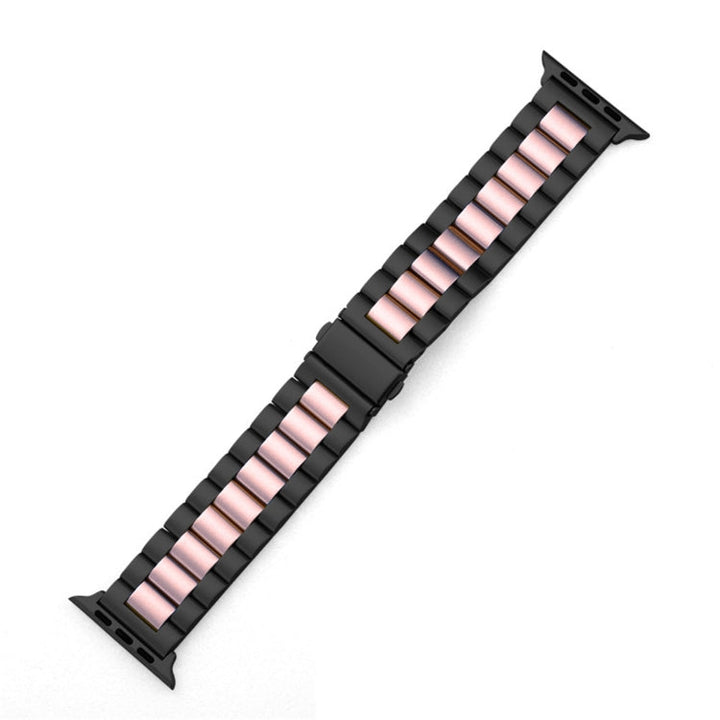 Lisslune | Fold closure 3 pearls stainless steel bracelet for Apple Watch Ultra 49mm & Watch Ultra 2 49mm / Series 10 46mm / 9 & 8 & 7 45mm / SE 3 & SE 2 & 6 & SE & 5 & 4 44mm / 3 & 2 & 1 42mm (Black Pink)