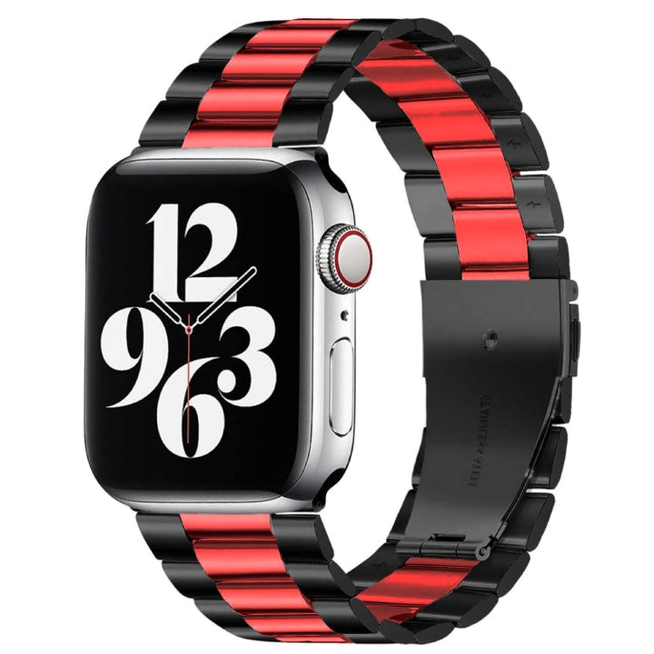 Lisslune | Foldable Closure 3 Pearls Stainless Steel Bracelet for Apple Watch Ultra 49mm & Watch Ultra 2 49mm / Series 10 46mm / 9 & 8 & 7 45mm / SE 3 & SE 2 & 6 & SE & 5 & 4 44mm / 3 & 2 & 1 42mm (Black Red)