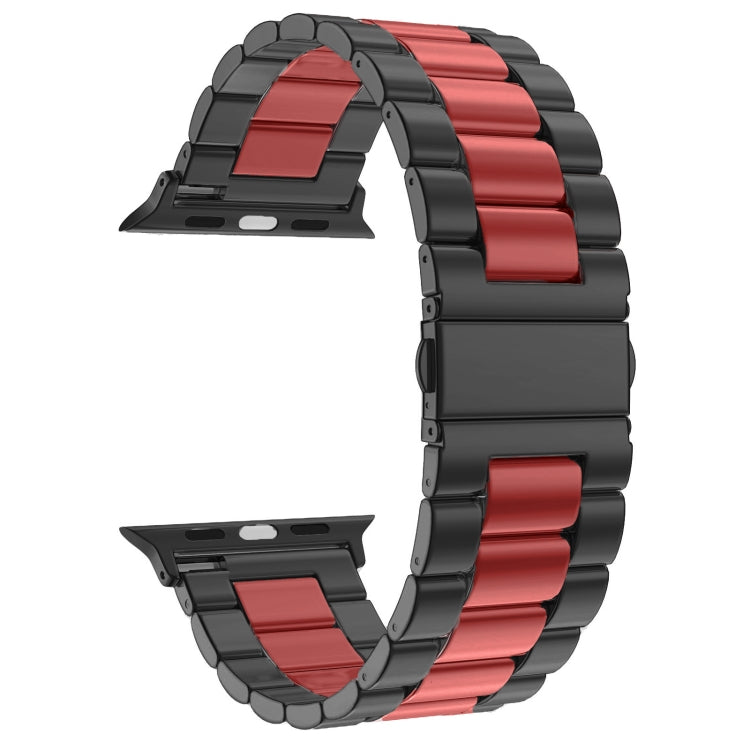 Lisslune | Foldable Closure 3 Pearls Stainless Steel Bracelet for Apple Watch Ultra 49mm & Watch Ultra 2 49mm / Series 10 46mm / 9 & 8 & 7 45mm / SE 3 & SE 2 & 6 & SE & 5 & 4 44mm / 3 & 2 & 1 42mm (Black Red)