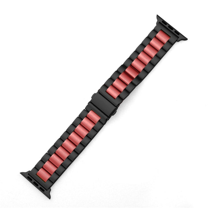 Lisslune | Foldable Closure 3 Pearls Stainless Steel Bracelet for Apple Watch Ultra 49mm & Watch Ultra 2 49mm / Series 10 46mm / 9 & 8 & 7 45mm / SE 3 & SE 2 & 6 & SE & 5 & 4 44mm / 3 & 2 & 1 42mm (Black Red)