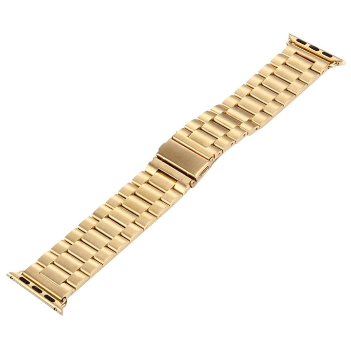 Lisslune | Foldable Buckle 3 Pearls Stainless Steel Watch Band for Apple Watch Ultra 49mm & Watch Ultra 2 49mm / Series 10 46mm / 9 & 8 & 7 45mm / SE 3 & SE 2 & 6 & SE & 5 & 4 44mm / 3 & 2 & 1 42mm (Gold)