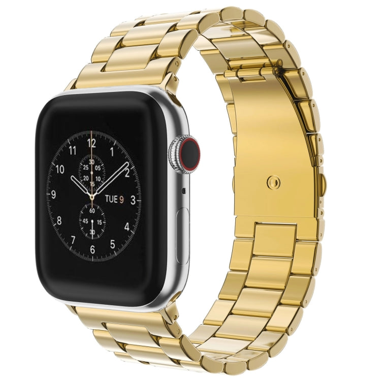 Lisslune | Foldable Buckle 3 Pearls Stainless Steel Watch Band for Apple Watch Ultra 49mm & Watch Ultra 2 49mm / Series 10 46mm / 9 & 8 & 7 45mm / SE 3 & SE 2 & 6 & SE & 5 & 4 44mm / 3 & 2 & 1 42mm (Gold)