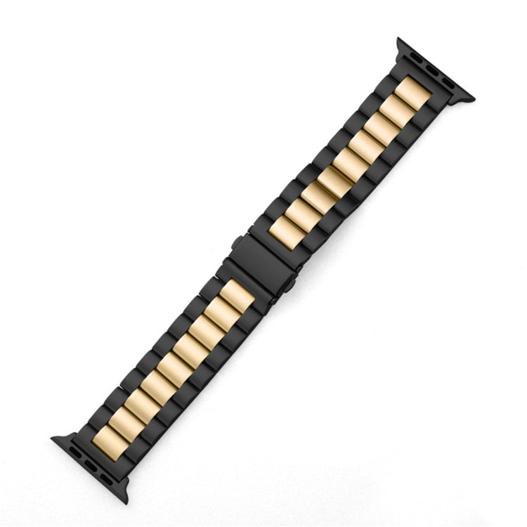 Lisslune | Folded Closure 3 Pearls Stainless Steel Watch Band for Apple Watch Ultra 49mm & Watch Ultra 2 49mm / Series 10 46mm / 9 & 8 & 7 45mm / SE 3 & SE 2 & 6 & SE & 5 & 4 44mm / 3 & 2 & 1 42mm (Black Gold)