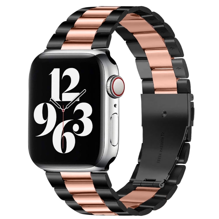 Lisslune | Foldable closure 3 beads stainless steel watch band for Apple Watch Ultra 49 mm & Watch Ultra 2 49 mm / Series 10 46 mm / 9 & 8 & 7 45 mm / SE 3 & SE 2 & 6 & SE & 5 & 4 44 mm / 3 & 2 & 1 42 mm (Black + Rose Gold)