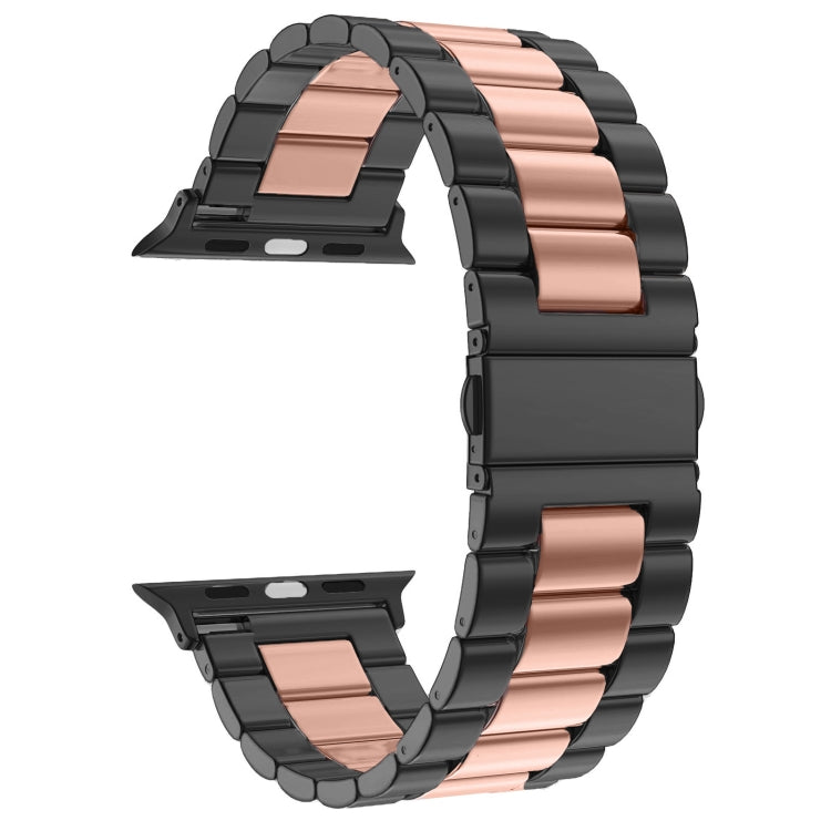 Lisslune | Foldable closure 3 beads stainless steel watch band for Apple Watch Ultra 49 mm & Watch Ultra 2 49 mm / Series 10 46 mm / 9 & 8 & 7 45 mm / SE 3 & SE 2 & 6 & SE & 5 & 4 44 mm / 3 & 2 & 1 42 mm (Black + Rose Gold)