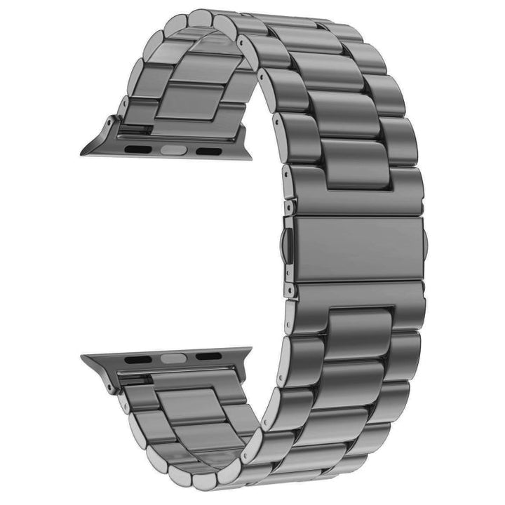 Lisslune | Fold closure 3 beads stainless steel bracelet for Apple Watch Ultra 49mm & Watch Ultra 2 49mm / Series 10 46mm / 9 & 8 & 7 45mm / SE 3 & SE 2 & 6 & SE & 5 & 4 44mm / 3 & 2 & 1 42mm (Gray)