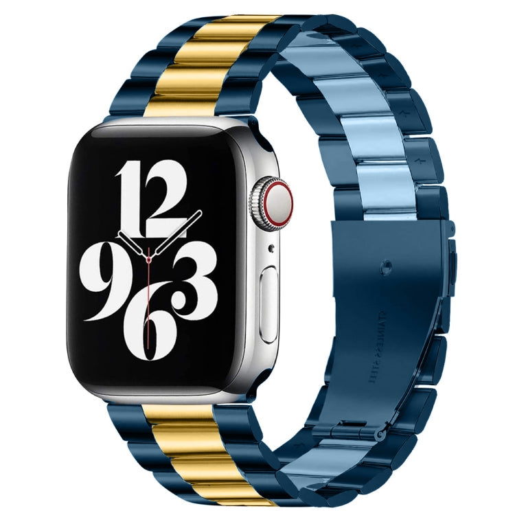 Lisslune | Fold Buckle 3 Pearls Stainless Steel Watch Band For Apple Watch Ultra 49mm&Watch Ultra 2 49mm / Series 10 46mm / 9&8&7 45mm / SE 3&SE 2&6&SE&5&4 44mm / 3&2&1 42mm (Blue Gold)